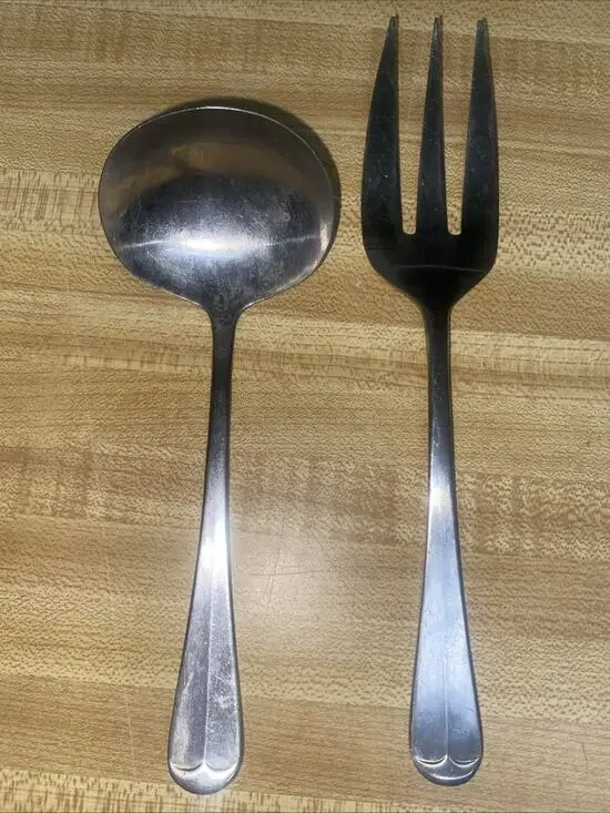 Set Of 2 Oneida Silver Wyndham (Stainless) Flatware Serving Fork & Ladle