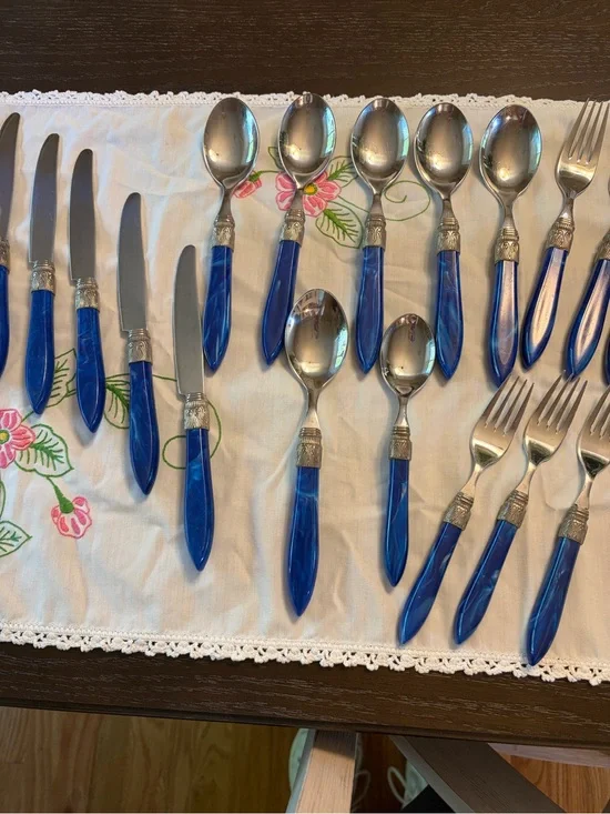 Stanley Roberts Vintage Pearlized Blue Stainless Acrylic Flatware Pieces