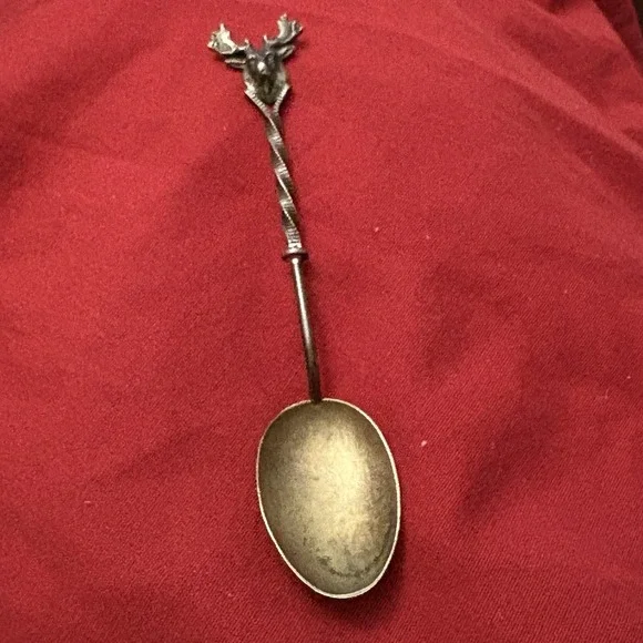 Vintage Sterling Silver Moose Stag Souvenir Spoon 3D Handle Twisted Stem 3.75