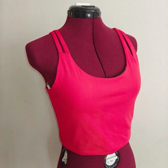 MPG Sport Bra Tank Hot Pink Built In Bra Tank Top Asymmetrical Cutout Crop Large