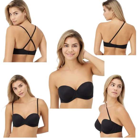 Maidenform Stay Put Black Strapless Push Up‎ Underwire Bra 36B SN6990 NWT