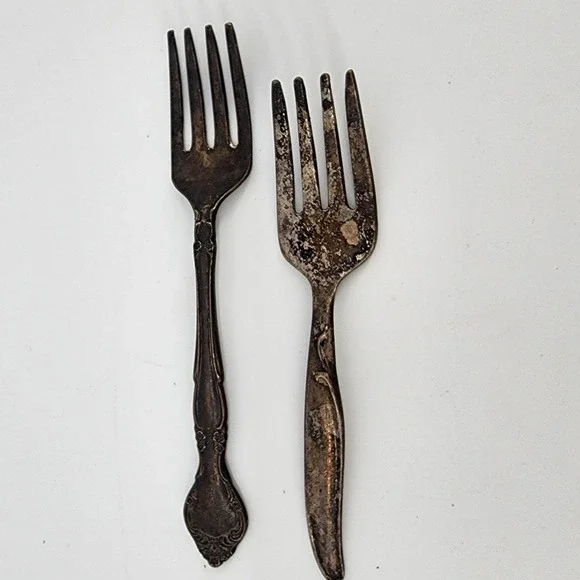 Vintage Ornate Silverplate Forks Set of 2 Heavily Tarnished‎ Patina