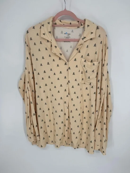 Little One Shop Cream Button-Up Bamboo Pajama Top with Tree Print Size Large