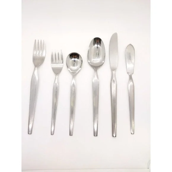 CI Japan CIF14 Flatware Set 6pc Silver Stainless Vintage MCM Tapered Handle