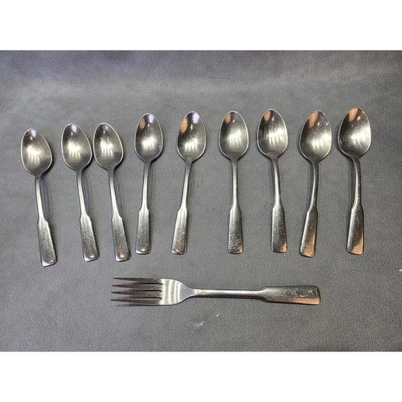 WM A Rogers Oneida Stainless Flatware Set 9 Teaspoons 1 Dinner Fork Vintage