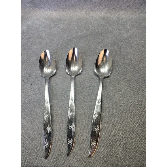Vintage Mid Century Atomic Starburst Grapefruit Spoons Chrome Japan Set of 3