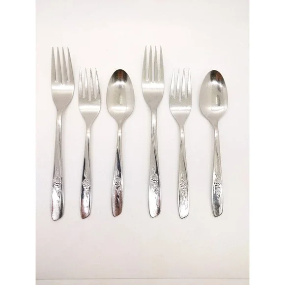 Oneida Rogers Sweet Briar Rose Flatware Set 6pc Silver Stainless Floral Design