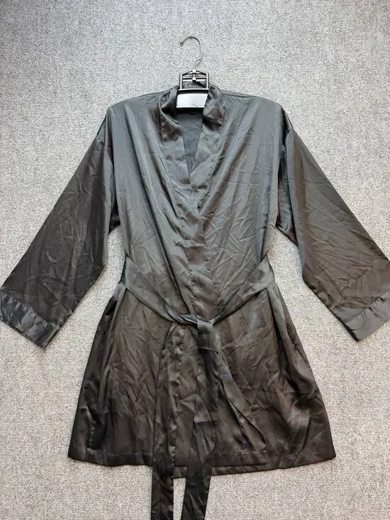 Victoria's Secret Black Satin Robe One Size Belted Sleepwear Wrap
