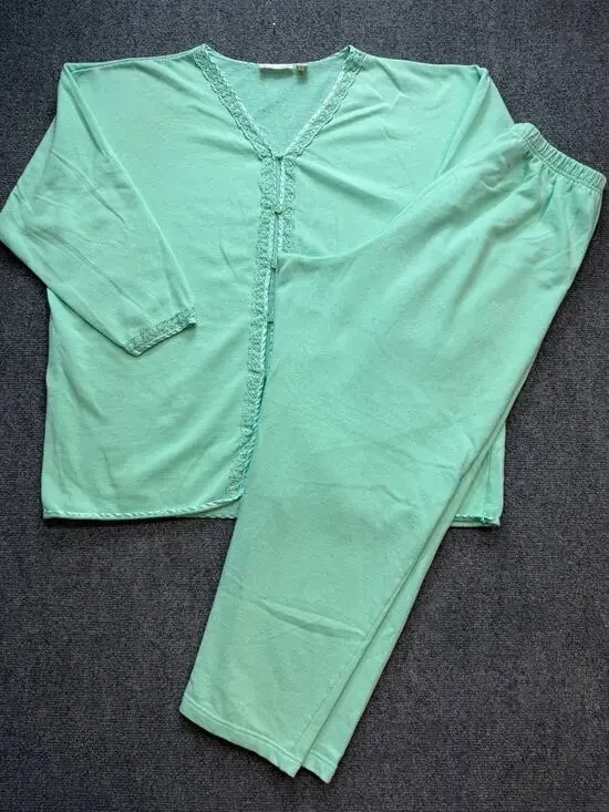 Victoria's Secret Women's Pajama Set Mint Green Lace Trim Size XL Vintage