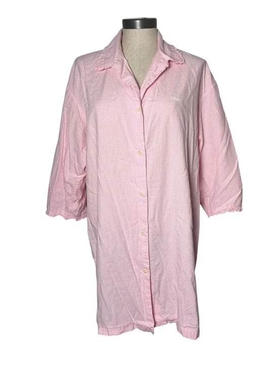 Ralph Lauren Pink Gingham Cotton Sleep Shirt Nightgown Large Ruffle Collar
