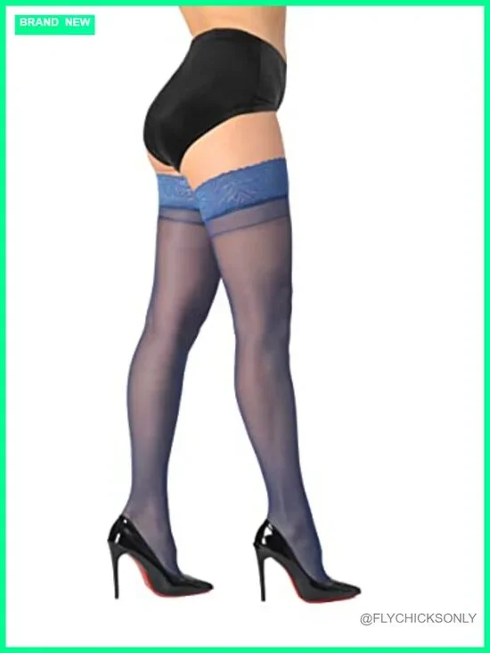 Thigh High Stockings Silicone Lace Top Stay Up Silky Semi Sheer Pantyhose Hold