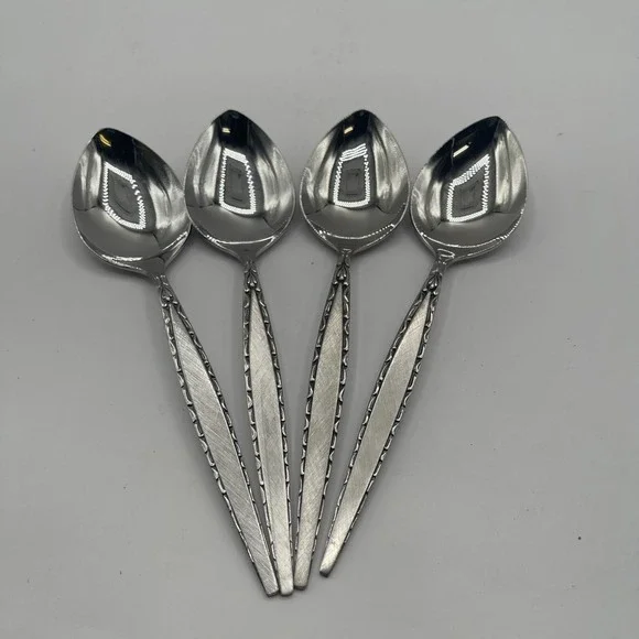 Oneida Community Venetia MCM Soup Spoons‎ Stainless Flatware Lot Set Of 4