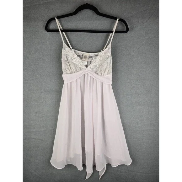 In Bloom by Jonquil Pink Lace Negligee Women Medium Sheer Mesh Babydoll Nightie