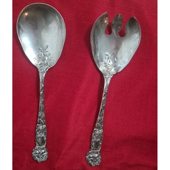 W A Italy Silverplate Salad/Fruit Server Set Fork Spoon Flatware 9.5