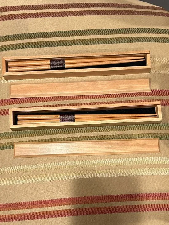 Set 2 Vintage Wood Chopsticks in Wooden Box - Japanese writing enoki Haidragon