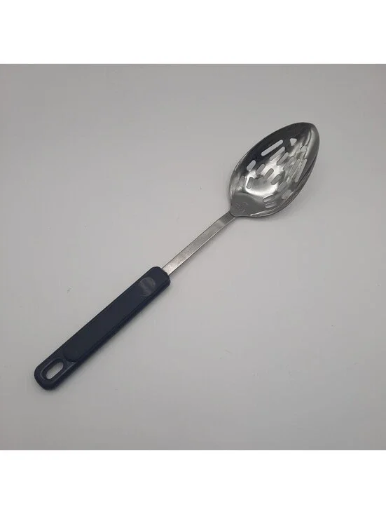 Vintage Ekco Stainless Steel Black Nylon Slotted Kitchen Spoon 12