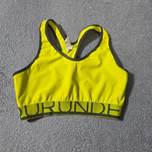 Under Armour Womens Small Sports Bra Neon Yellow HeatGear Racerback Compression