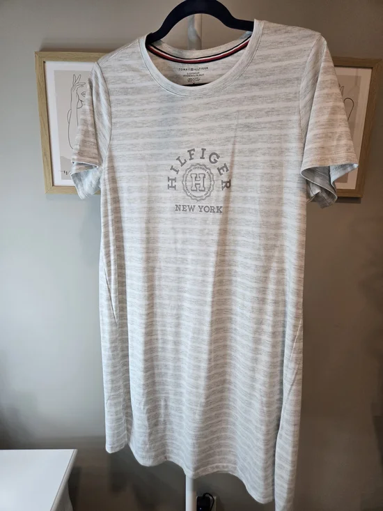 Tommy Hilfiger Women's Light Gray Striped Nightshirt