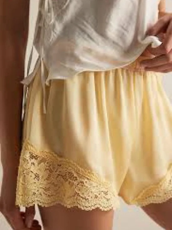 Free People Pale Yellow Lace-Trim Sleep Shorts