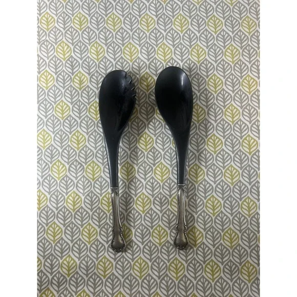 Towle Sterling Silver French Provincial Salad Serving Set Black Ebony