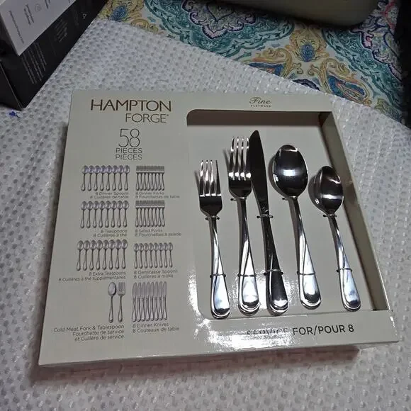 HAMPTON FORGE 58 PC STAINLESS FLATWARE SET