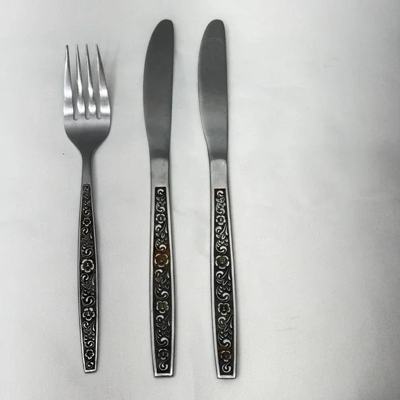 Utica Stainless Japan Flatware Set‎ Floral Design 1 Fork 2 Knives