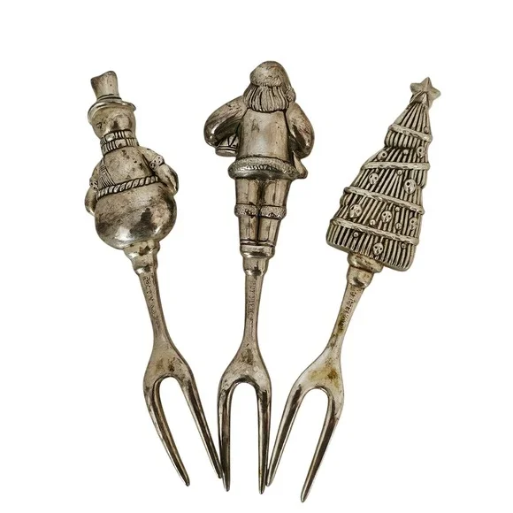 Wallace Silverplate 3pc Christmas‎ Theme  hor'dourves Forks