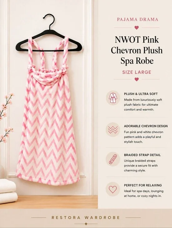 Pajama Drama Pink Chevron Plush Spa Wrap Robe Large NWOT