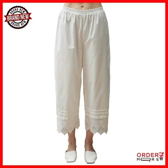 Cotton Pettipants with Pockets Horizontal Pleating Lace Trim Half Slip