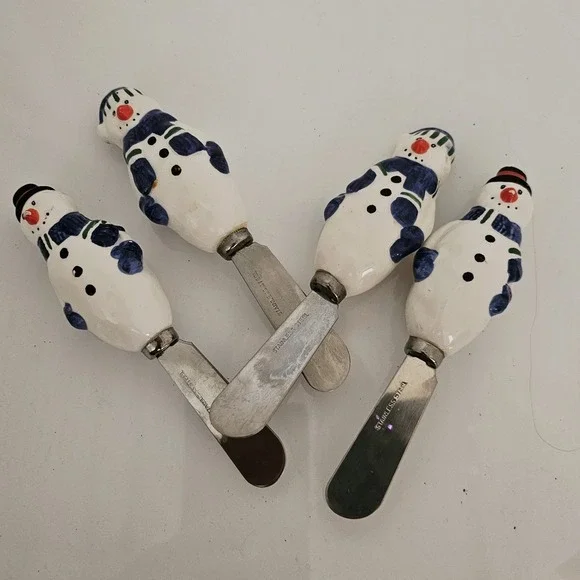 4-Piece Snowman Cheese & Butter‎ Spreaders – Hand Painted Ceramic Handles
