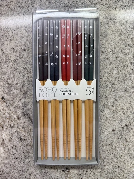 SOHO LOFT Bamboo Chopsticks Set of 5 -‎ Multicolor Handles