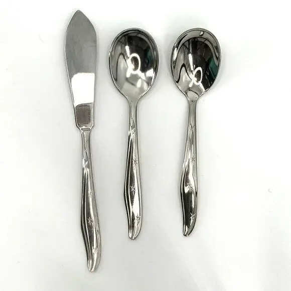 MARCREST Set of 3 Atomic Starburst MCM Sugar Spoons Butter Knife Stainless USA