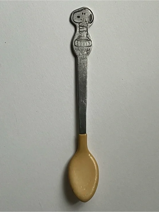 Vintage Snoopy Stainless Steel & Cream Baby Spoon