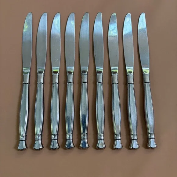 Oneida Act 1 Stainless Steel Dinner Knives Glossy Cube Mark Set of 9 Heirloom