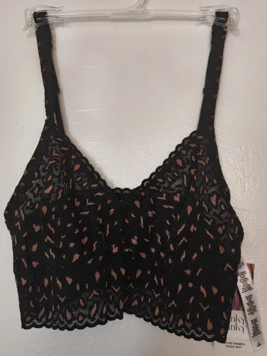 Hanky Panky NWT XDye Leopard-Print Lace Retro Bralette Black/Praline size S