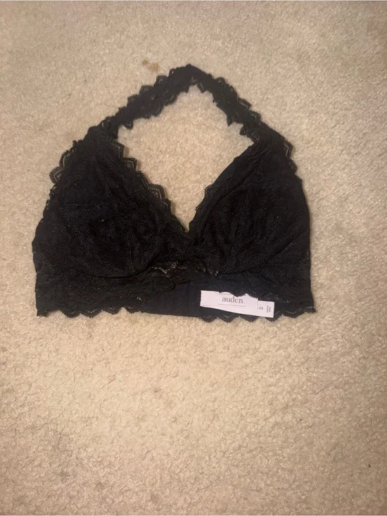 Auden Black Lace Bralette Halter with Scalloped Trim
