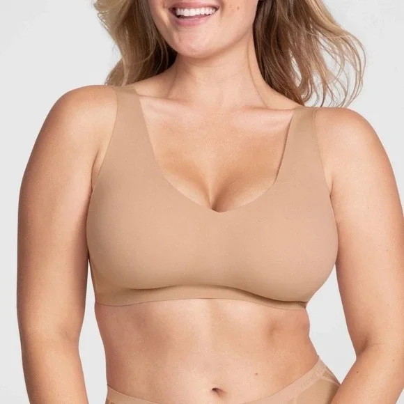 Honeylove V-Neck Bra in Sand Wireless Size Large