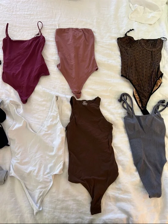 Aritzia Mixed Bodysuit Set in Plum, Mauve, Brown, White, Gray