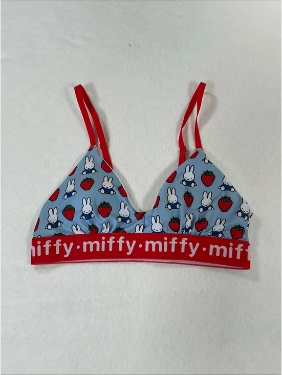 Miffy Strawberry Print Bralette Bra Women’s Medium Blue Red Kawaii Cute