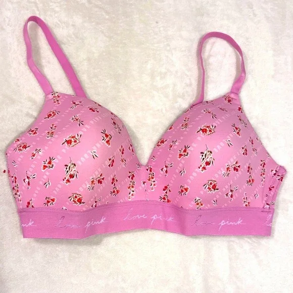 PINK Victoria's Secret Womens Bra 38C Pink Floral Love Pink Band