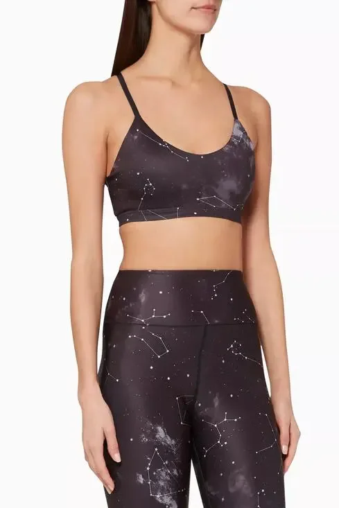 NWT Good American Celestial Print Sports Bra Size 3 L Black Crossback Strap
