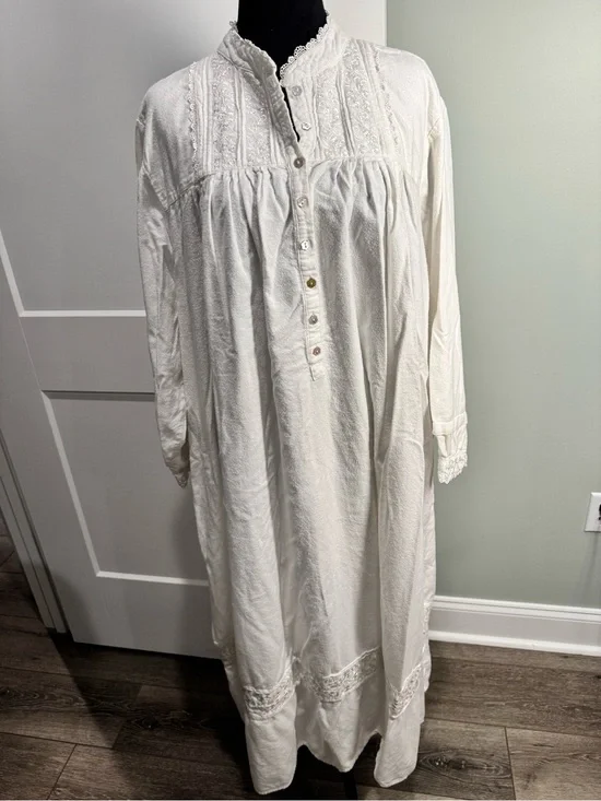Eileen West White HIGHNECK Long Ballet Nightgown XL cottage fairy croquet lace
