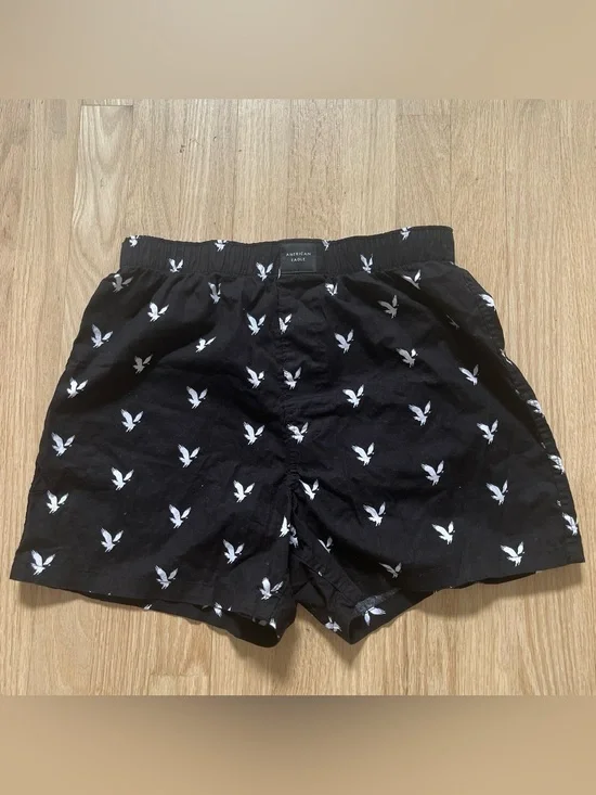 Women’s American Eagle Black Boxer Shorts with white eagle print