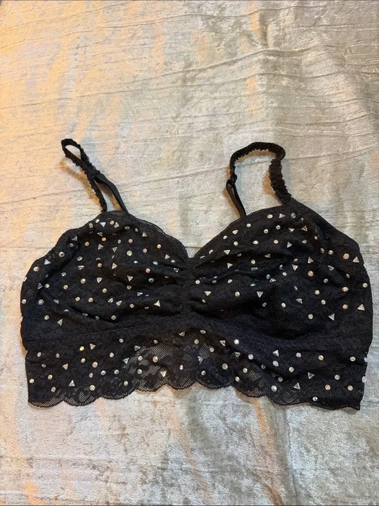 PINK Victoria's Secret Black Lace Bralette with Silver Studs