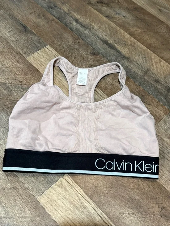 Calvin Klein Dusty Pink Activewear Top with Black Logo Trim