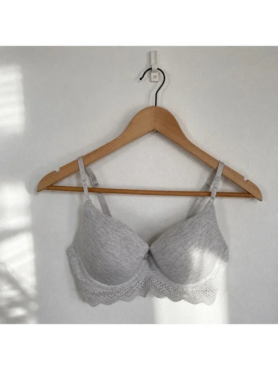 Nautica 36C Light Gray Underwire Bra Lace Trim T-Shirt Everyday Comfort