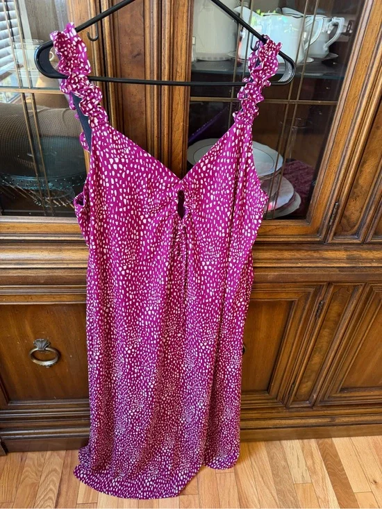 Women’s Pink Printed Knee-length Dress Ruffle Straps
