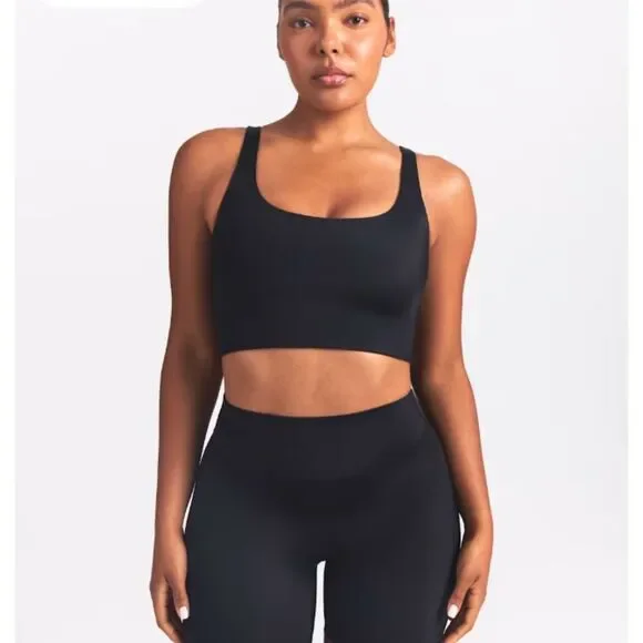 NEW NikeSKIMS Shine Scoop Neck Longline Bra Obsidian Black Small Nike SKIMS NWT