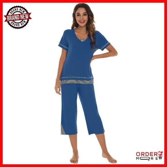 Soft Viscose Bamboo Pajama Set Women's Sleepwear Lounge Capri Pants
