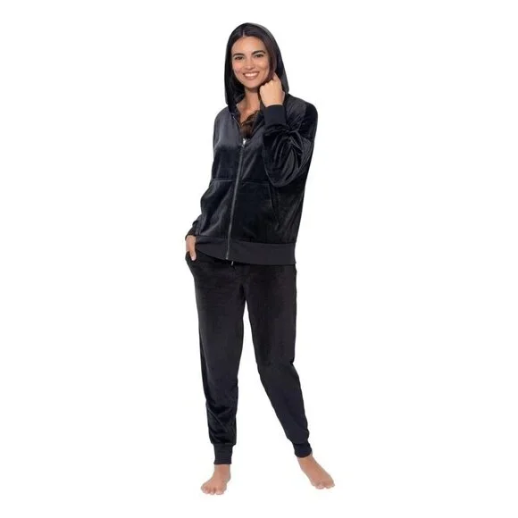 Felina Women's M Velour Hoodie & Jogger Set Black L1276
